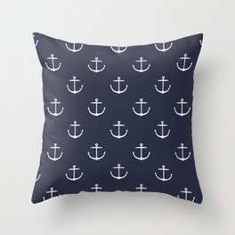 Yacht style. Anchor. Navy blue. Throw Pillow