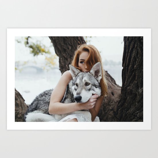 Girl wolf Art Print