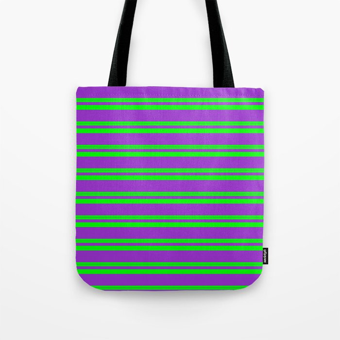 Lime & Dark Orchid Colored Stripes Pattern Tote Bag