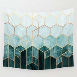 Teal Hexagons Wall Tapestry