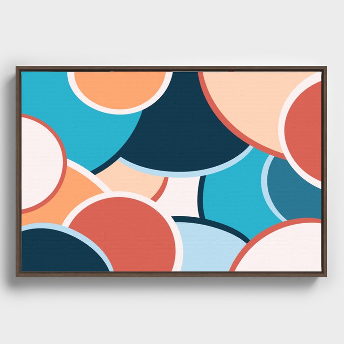 Colorful Mid-century Modern Circles and Curves Abstract Geometric Art In Modern Contemporary Color Palette Framed Canvas