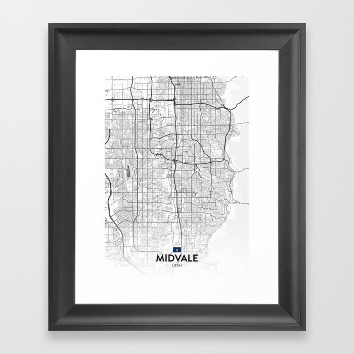 Midvale, Utah, United States - Light City Map Framed Art Print