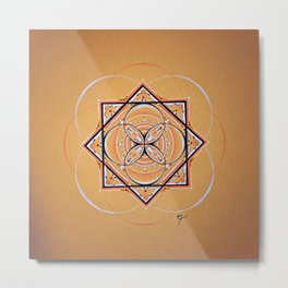 Orange Seed Mandala Metal Print