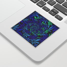 Aquatic Shades Marijuana Pot Leaf Kaleidoscope Mandala Sticker