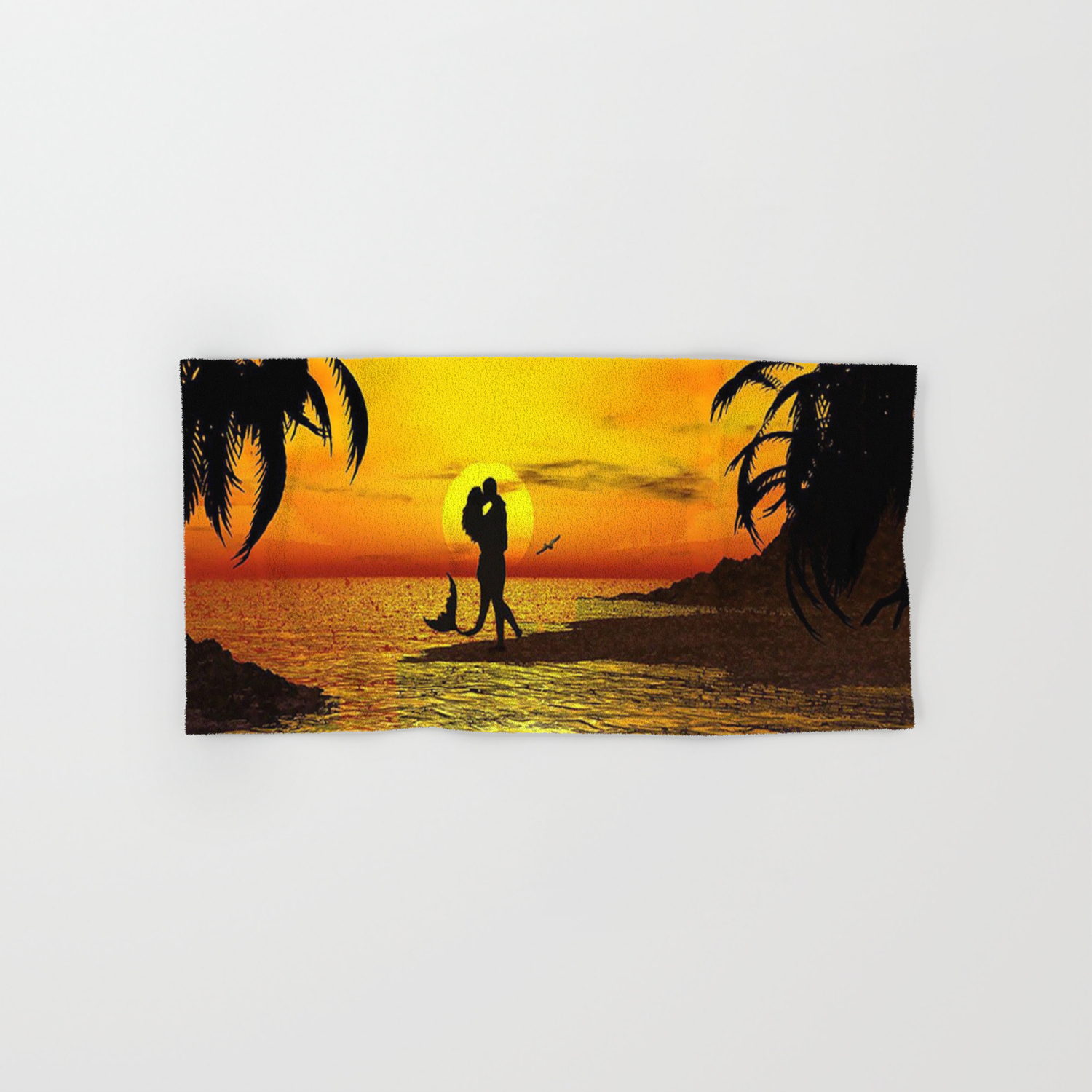 Sunset Kissed Mermaid Silhouette Hand Bath Towel By Jnccreations