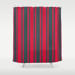 [ Thumbnail: Dark Slate Gray & Crimson Colored Striped/Lined Pattern Shower Curtain ]