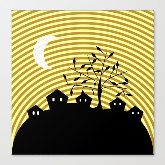 Quiet village at night Canvas Print