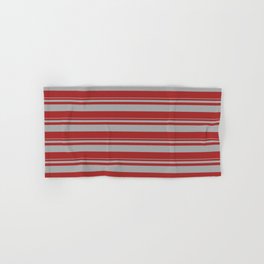 [ Thumbnail: Dark Gray and Brown Colored Pattern of Stripes Hand & Bath Towel ]