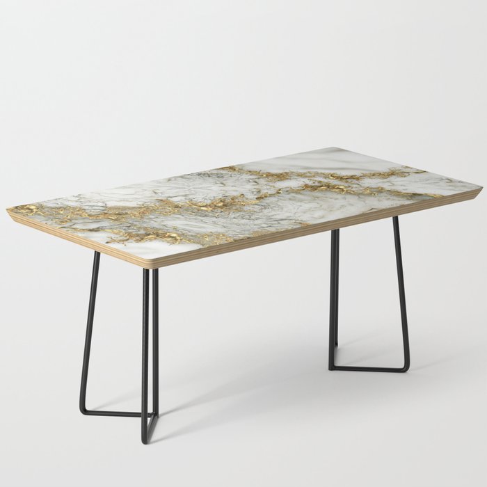 White Marble Gold Splatter Abstract Coffee Table