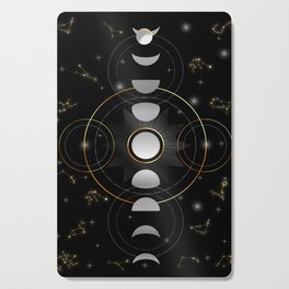 Constellations Moon phases stars and galaxy in night sky Cutting Board