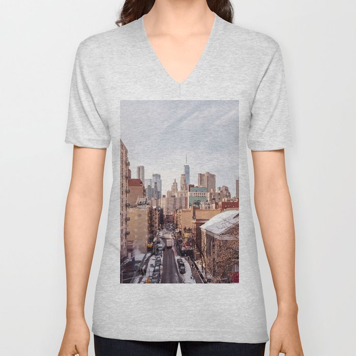 NYC Winter Views | New York City Skyline V Neck T Shirt