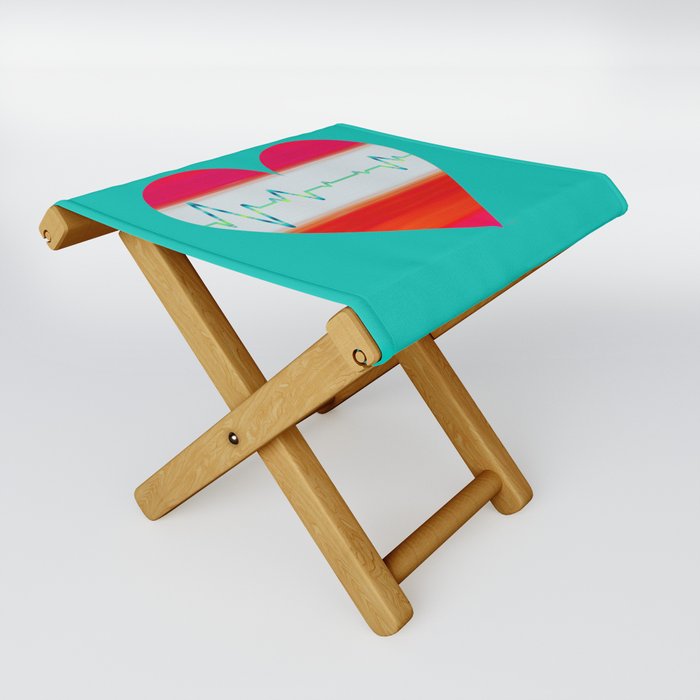 Heartbeat - Colorful Heart Art With A Pulse Folding Stool