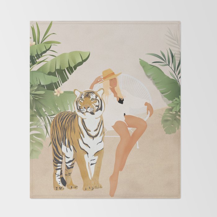 The Lady and the Tiger Throw Blanket
