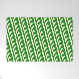 [ Thumbnail: Light Yellow and Forest Green Colored Lines/Stripes Pattern Welcome Mat ]