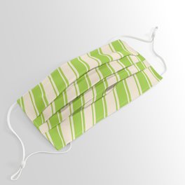 [ Thumbnail: Green and Beige Colored Lined/Striped Pattern Face Mask ]