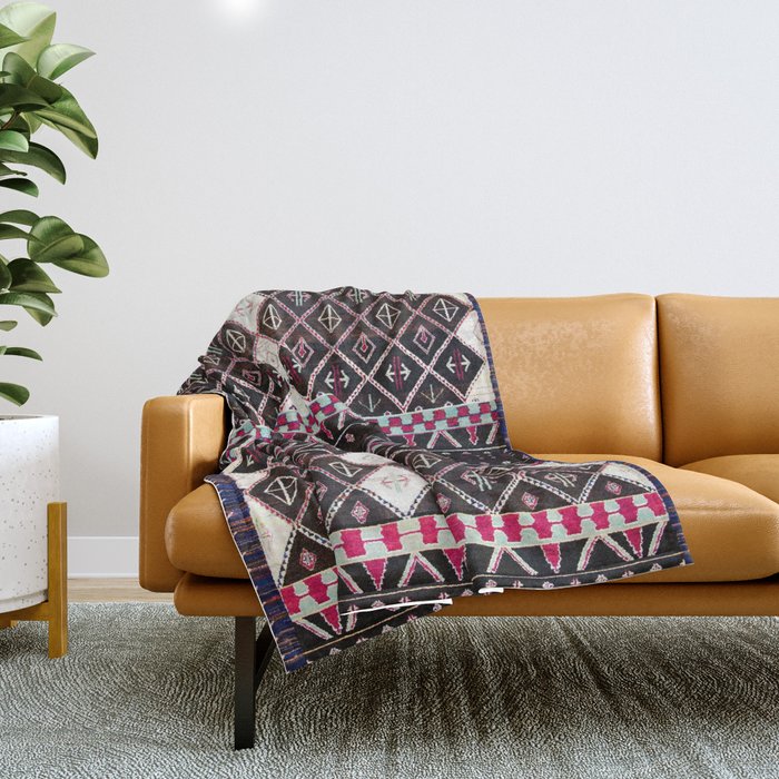 N213 - Black & Pink Berber Bohemian Oriental Atlas Moroccan Style Throw Blanket