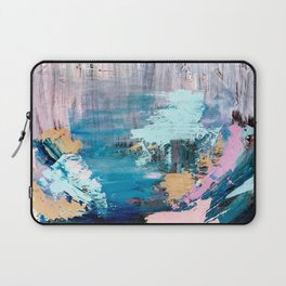 Waves: an abstract mixed media piece in black, white, blues, pinks, and brown Laptop Sleeve