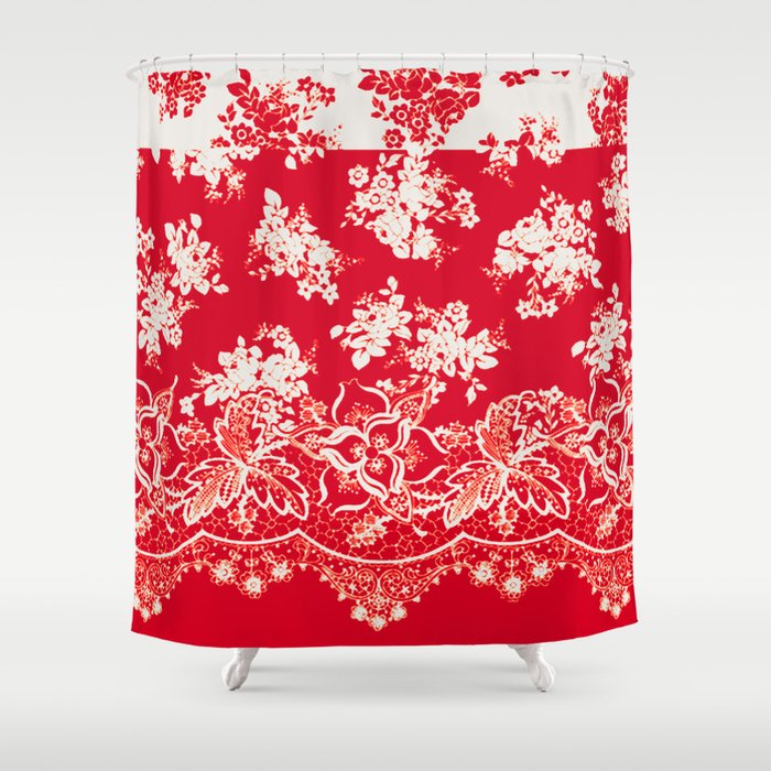 Small Bouquets In Bright Red With Border Shower Curtain By