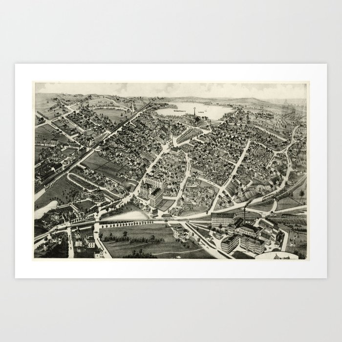 Vintage Pictorial Map of Wakefield MA (1882) Art Print by BravuraMedia
