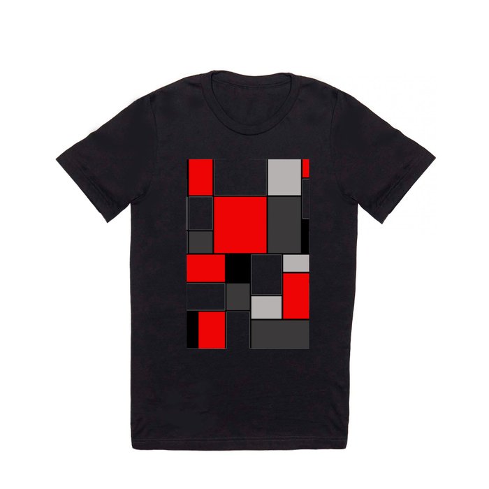 Red Black and Grey squares T Shirt