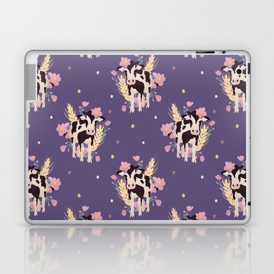 Cute Cow on Purple Laptop & iPad Skin