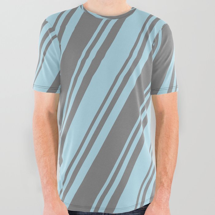 Light Blue and Grey Colored Lined/Striped Pattern All Over Graphic Tee