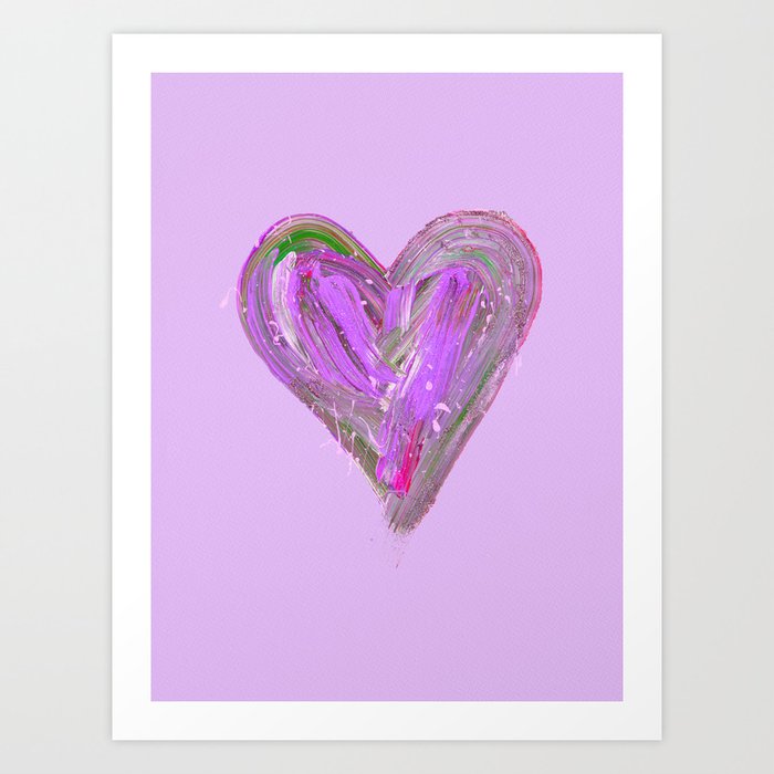 Purple and Rainbow Splatter Heart with Glitter over Pastel Purple Art Print