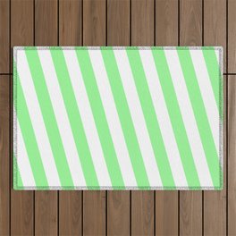 [ Thumbnail: Green and White Colored Lines/Stripes Pattern Outdoor Rug ]