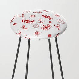 Red Silhouettes Of Vintage Nautical Pattern Counter Stool