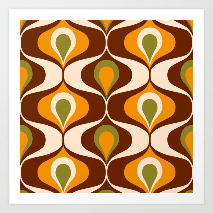 Retro 70s ovals op-art pattern brown, orange Art Print