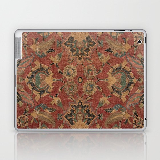 Flowery Boho Rug V // 17th Century Distressed Colorful Red Navy Blue Burlap Tan Ornate Accent Patter Laptop & iPad Skin