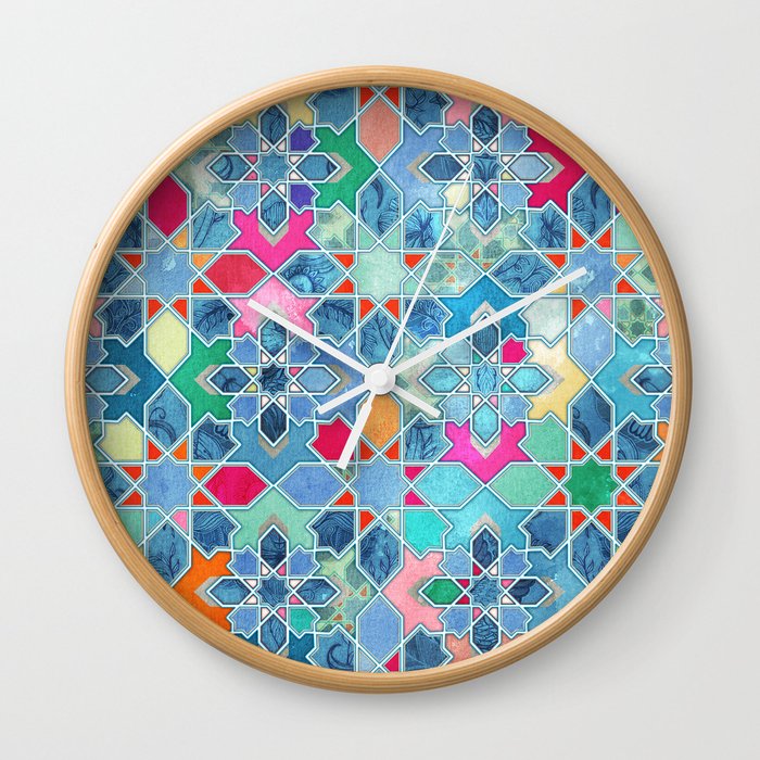 Pretty Pastel Moroccan Tile Mosaic Pattern Wall Clock