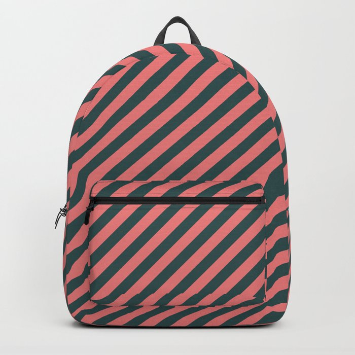 Dark Slate Gray & Light Coral Colored Striped Pattern Backpack