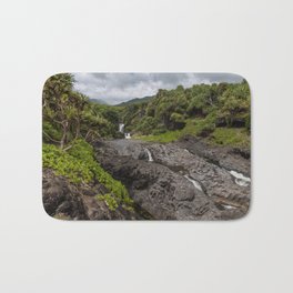 Beautiful Oheo Gulch (Seven Sacred Pools) vista, Maui Bath Mat | Island, Tropical, Oheo, Sky, Pacific, Nature, Photo, Hawaii, Waterfall, Rock 