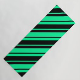 [ Thumbnail: Green and Black Colored Striped Pattern Yoga Mat ]