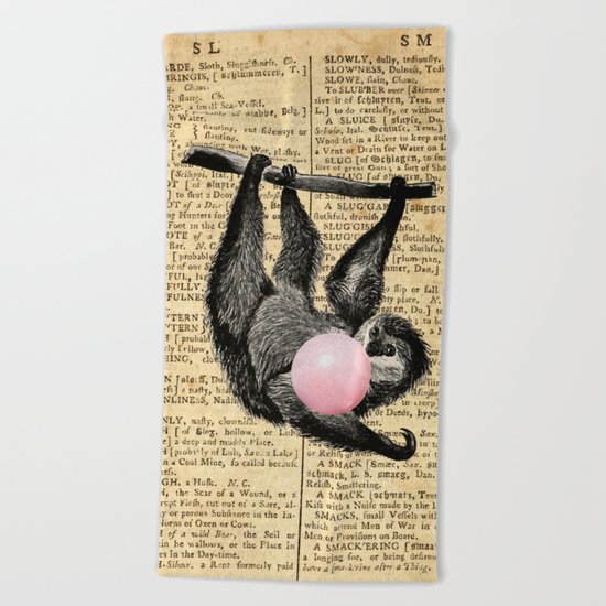 Cute Sloth with Pink Bubble Beach Towel