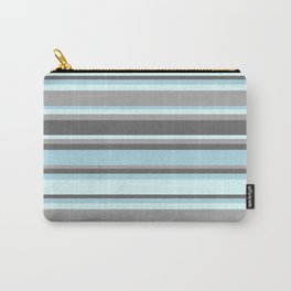 [ Thumbnail: Dark Gray, Dim Gray, Light Blue & Light Cyan Colored Stripes Pattern Carry-All Pouch ]