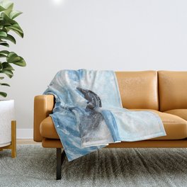 Dolphins Surfing Throw Blanket