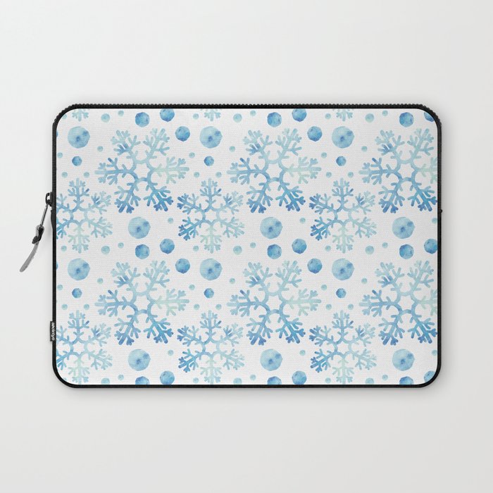 Christmas Pattern Watercolor Blue Snowflake Bauble Laptop Sleeve