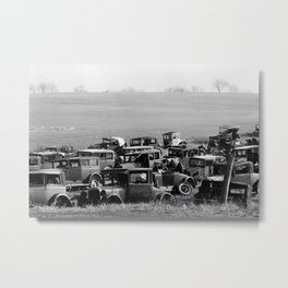 Vintage Auto Graveyard, Pennsylvania, 1935 black and white photograph photography poster Metal Print | Modela, Vintage, Automobiles, Photo, Black And White, Junkyards, Black, Junkyard, Graveyard, Classic 