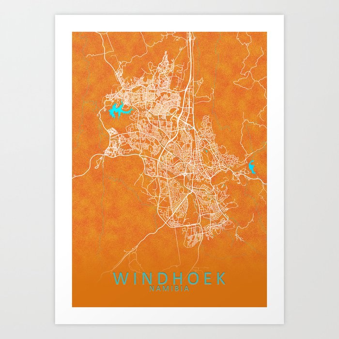 Windhoek, Namibia, Gold, Blue, City, Map Art Print by City Map Art