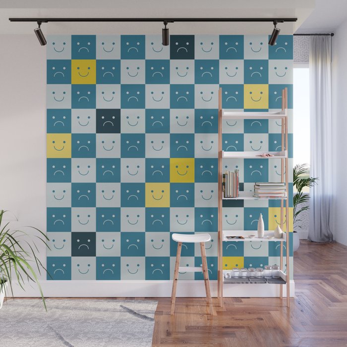 Plaid of Emotions pattern blue Wall Mural
