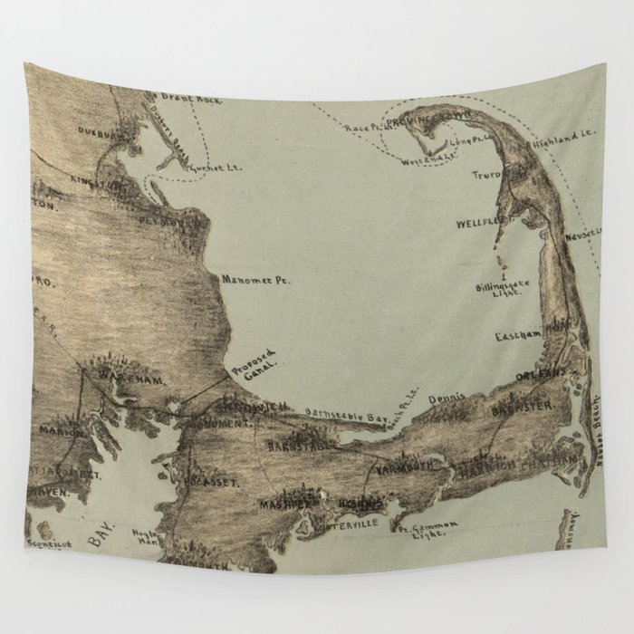 Vintage Map of Cape Cod (1885) Wall Tapestry by BravuraMedia  Society6