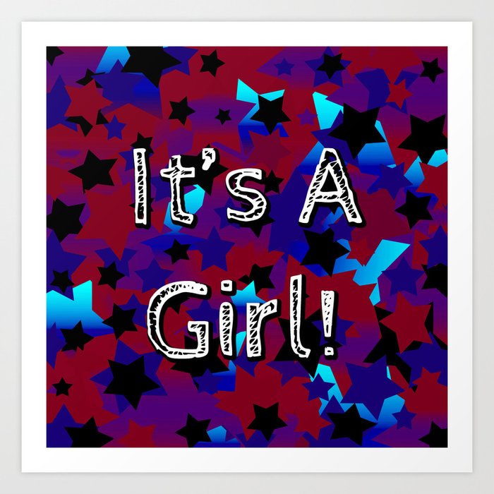 It's A Girl! Stars In Dark Red and Blues Art Print