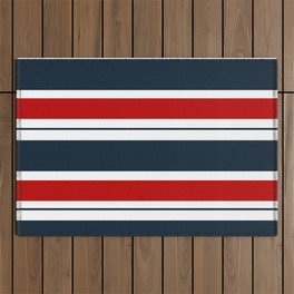 Red and Navy Blue Horizontal Stripes Outdoor Rug