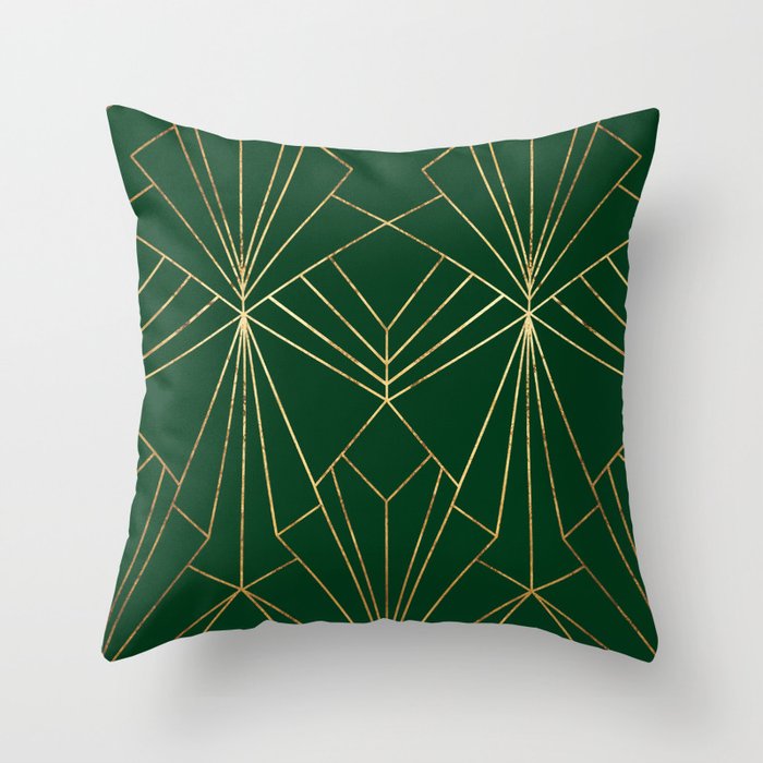 Art Deco in Emerald Green Large Scale Throw Pillow