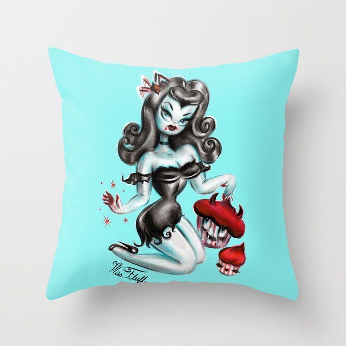 Vampire Vixen with Devilish Cupcakes Throw Pillow