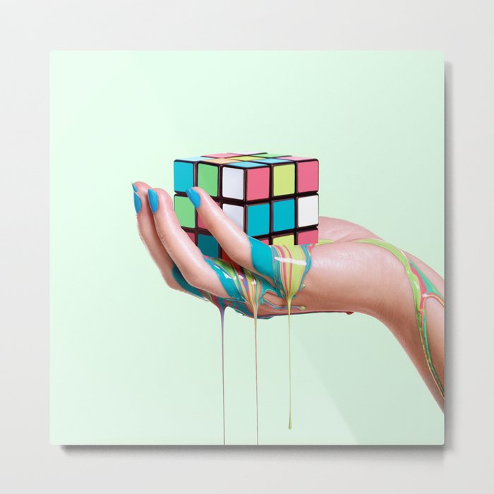 MELTING RUBIKS CUBE Metal Print