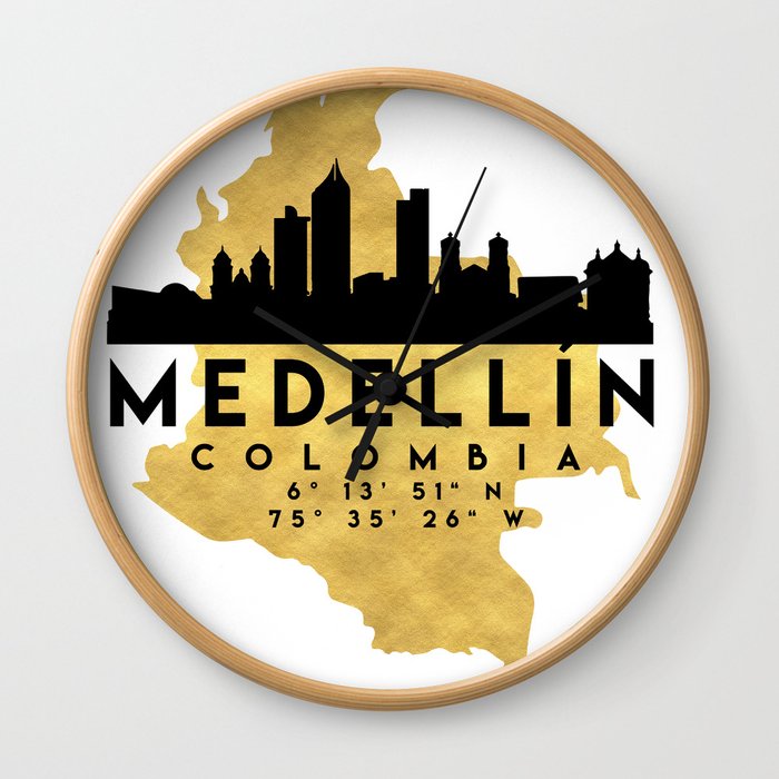 MEDELLÍN COLOMBIA SILHOUETTE SKYLINE MAP ART Wall Clock