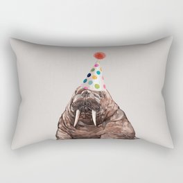 Moody Walrus with Party Hat Rectangular Pillow